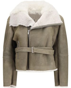Rick Owens Cropped Suede And Shearling Flight Jacket - Green