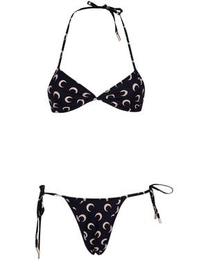 Marine Serre "Moon" Printed Jersey Swimwear Bikini Set - Black