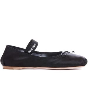 【関税&送料込】Miu Miu Ballerinas MIU MIU $1120 Ebony Crackle Leather Ballerinas New