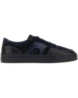 Santoni Leather And Suede Sport Sneakers - Black