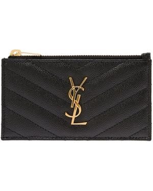 Saint Laurent Card Holder Cassandre Crocodile-Embossed Leather Calfskin Accessory - Black