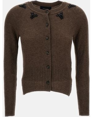 Simone Rocha Cropped Cashmere Cardigan With Crystal-Cut Appliqué - Brown