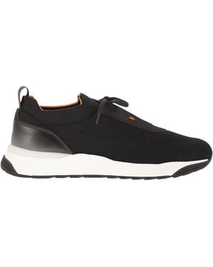 Santoni Textile And Leather Sneakers With Raised Sole - Black