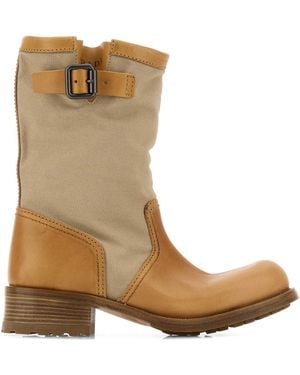 Prada Two-Tone Canvas And Leather Boots - Brown