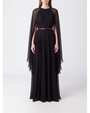 Max Mara Long-Sleeved Silk Evening Gown With Belt - Black