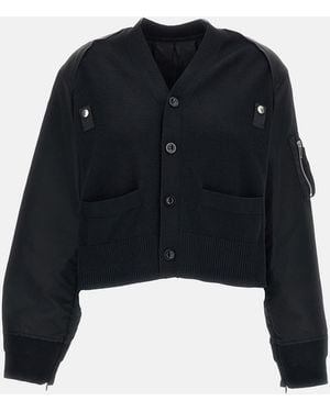 Sacai Nylon Twill X Cotton Knit Cardigan - Blue