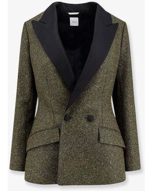 Dior Dior Fitted Silk And Virgin Wool Blend Tweed Blazer - Green