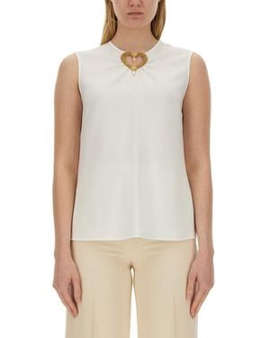 Moschino Blouse With Heart Applique And Subtle Keyhole Detail - White