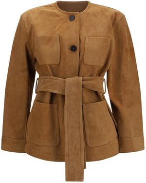 Max Mara Suede Leather Jacket With Belt - Brown