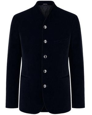 Giorgio Armani Smooth Viscose And Cupro Velvet Blazer - Blue