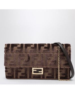 Fendi Chocolate Velvet Wallet On Chain Baguette - Brown