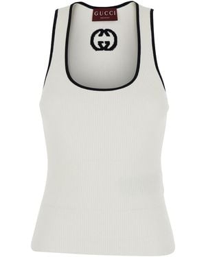 Gucci Sleeveless Top With Gg Embroidery On The Rear And Ribbed Knit - Gray
