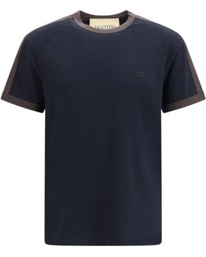 Valentino Embroidered Logo Cotton T-Shirt Dark - Blue