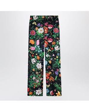Gucci Silk Twill Pants With Flora Print - Green