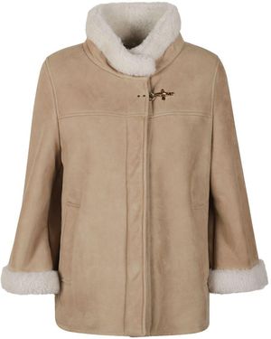 Fay Leather Shealing Cape - Natural