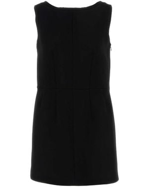Prada Solid Boat Neck Mini Dress - Black