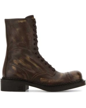 Miu Miu Leather Ankle Boots - Brown