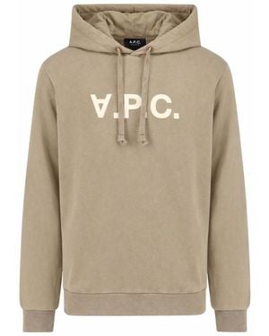 A.P.C. Khaki Logo Hood Sweatshirt - Natural
