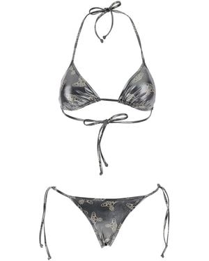 Vivienne Westwood Bikini With Halterneck With Tie Closure And All-Over Orb Print - White