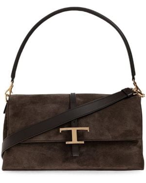 Tod's T Timeless Leather Shoulder Bag - Black