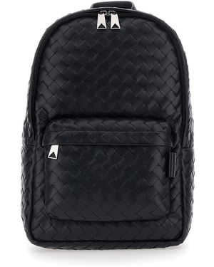 Bottega Veneta Small Backpack With Zip Pocket On The Front And Intreccio Motif - Black