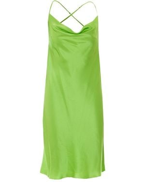Saint Laurent Silk Satin Bare Back And Hooded Back Neck Dress - Green