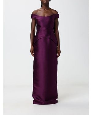 Solace London Off-The-Shoulder Satin Gown With A Straight Neckline - Purple
