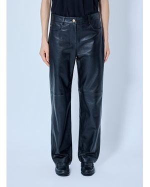 Max Mara Leather Straight-Leg Pants - Blue