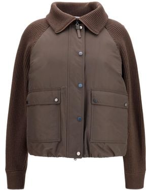 Brunello Cucinelli Down Jacket With Wool Sleeves - Brown