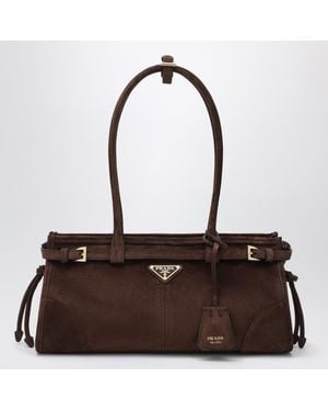 Prada Bonnie Medium Suede Leather Handbag - Brown