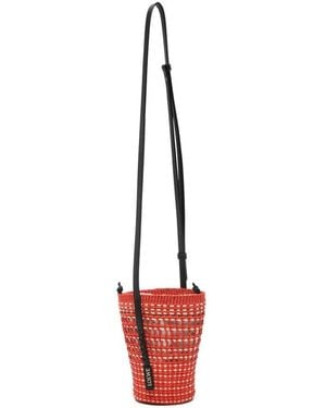 Loewe Paula's Ibiza Braid Rafia Bucket Bag - Red