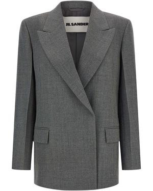 Jil Sander Double-Breasted Textured Wool Blazer With Flap Pockets - Gray