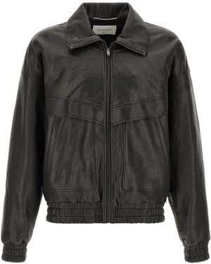 Saint Laurent Bubble Leather Jacket - Gray