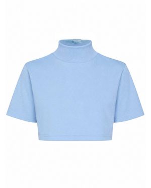 Alaïa Sky Cotton Jersey Cropped T-Shirt - Blue