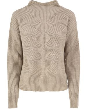 Herno Pure Wool Sweater With Textured Knit And High Neck - Natural