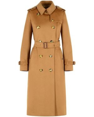 Burberry Long 'Kensington' Camel Cashmere Trench Coat - Natural