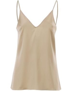 Brunello Cucinelli Stretch Silk Satin Top - Natural