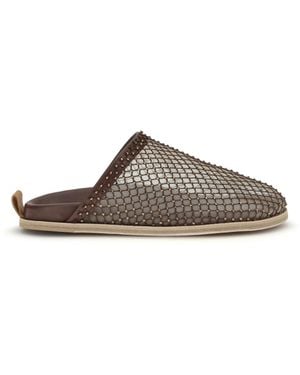 forte_forte Forte_Forte Mesh Mules With Rhinestones - Brown