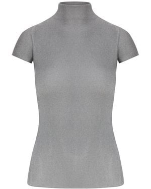 Giorgio Armani English Ribbed Viscose Turtleneck Top With Short Sleeves - Gray