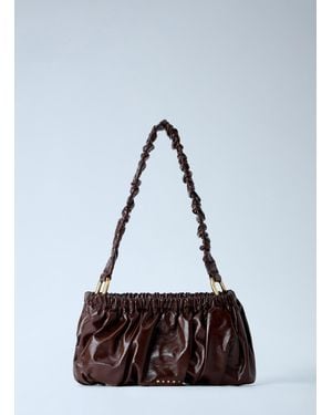 Marni Ruched Leather Shoulder Bag - White
