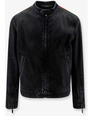 Gucci Denim Jacket With Web Detail - Black
