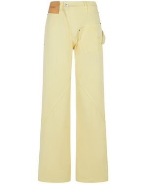 JW Anderson Workwear' Cotton Pants With Twisted Leg - Yellow