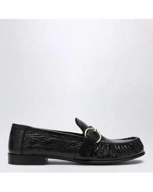 Miu Miu Leather Loafers With Crinkled Vintage-Effect Finish - Black