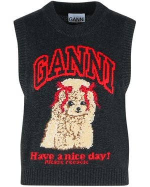 Ganni Wool Blend Vest - Black