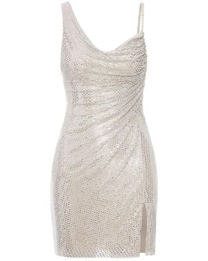 Self-Portrait Rhinestone Draped Mini Dress - White