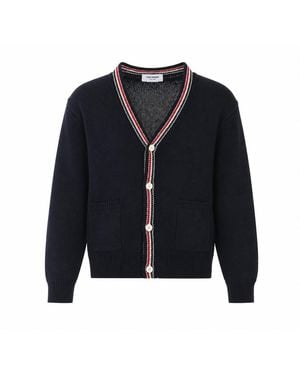 Thom Browne Donegal Intarsia Hector Patchwork Cardigan - Blue