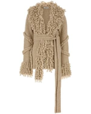 The Attico Sand Stretch Wool Blend Cardigan - Natural