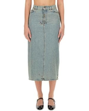 Moschino Mid-Length Denim Skirt With Classic Silhouette - Green
