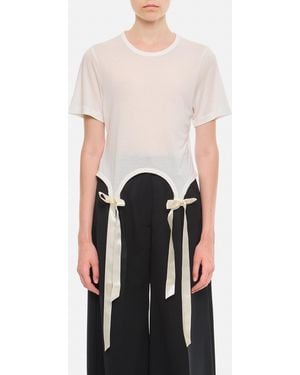Simone Rocha Round Neck T-Shirt With Satin Bow Hem Straps - White