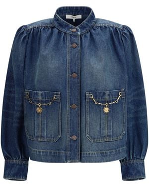 Chloé Chloã Gathered High-Neck Jacket - Blue